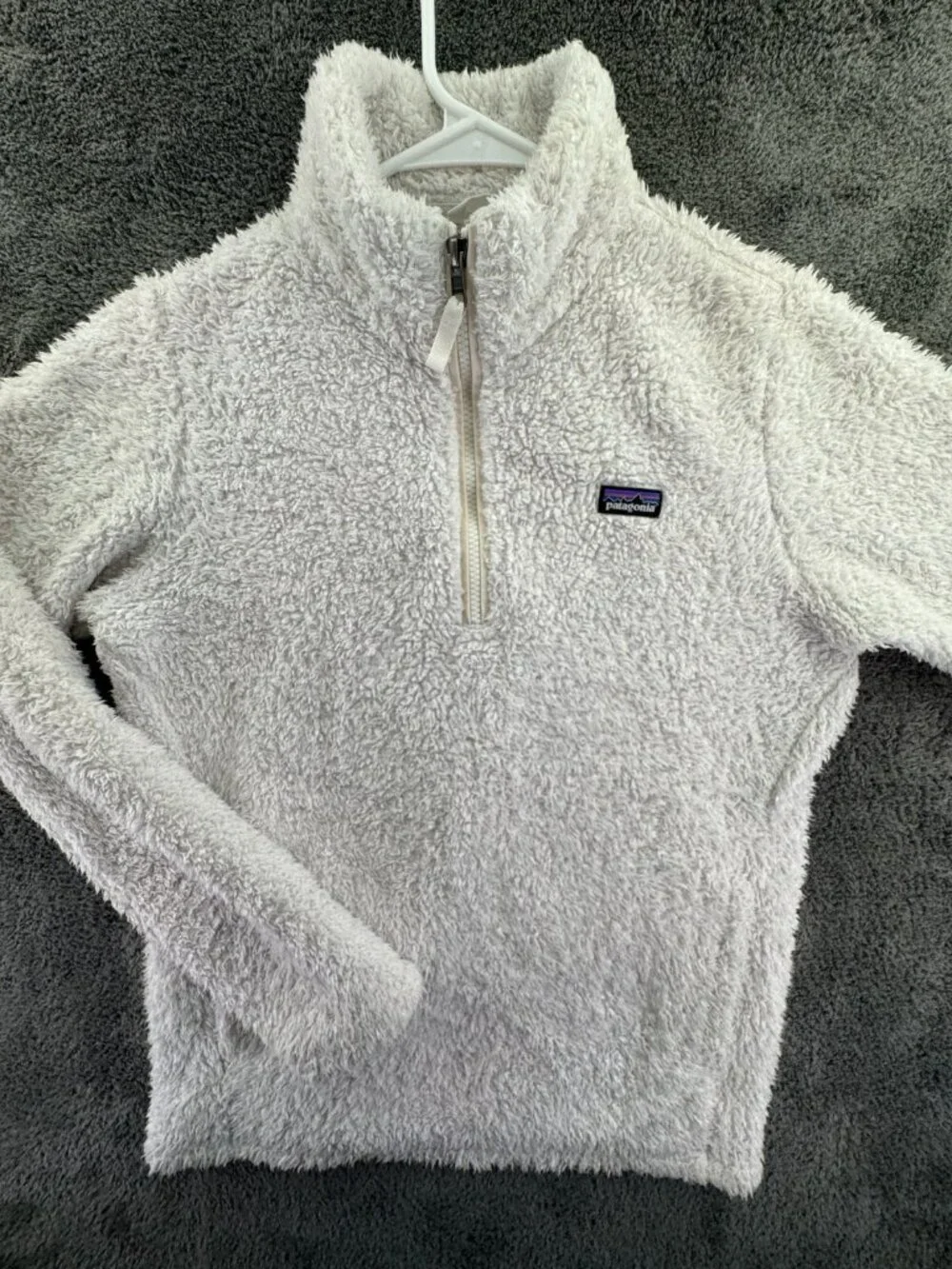 Patagonia Girls Jacket Fuzzy Fleece White 2XL 16-18 W/ Pocket Pullover Youth